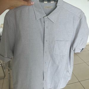 Burberry men’s collar short sleeve gray button down.